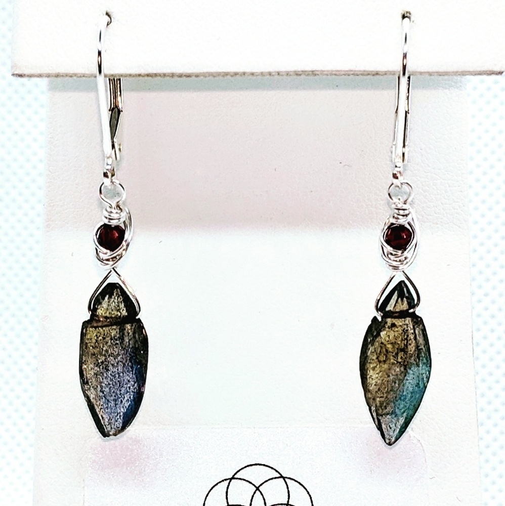 Labradorite garnet & 92.5 sterling silver earrings